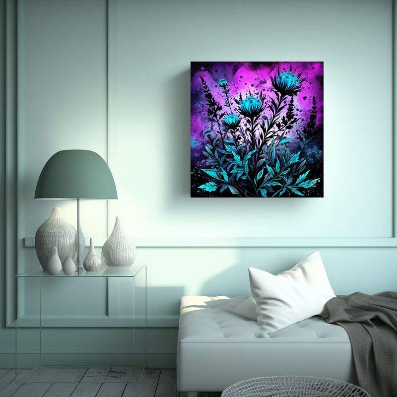 GENERICO - Cuadro Moderno Dormitorio: Tonos Lavanda Hierbas 60x60 Cm