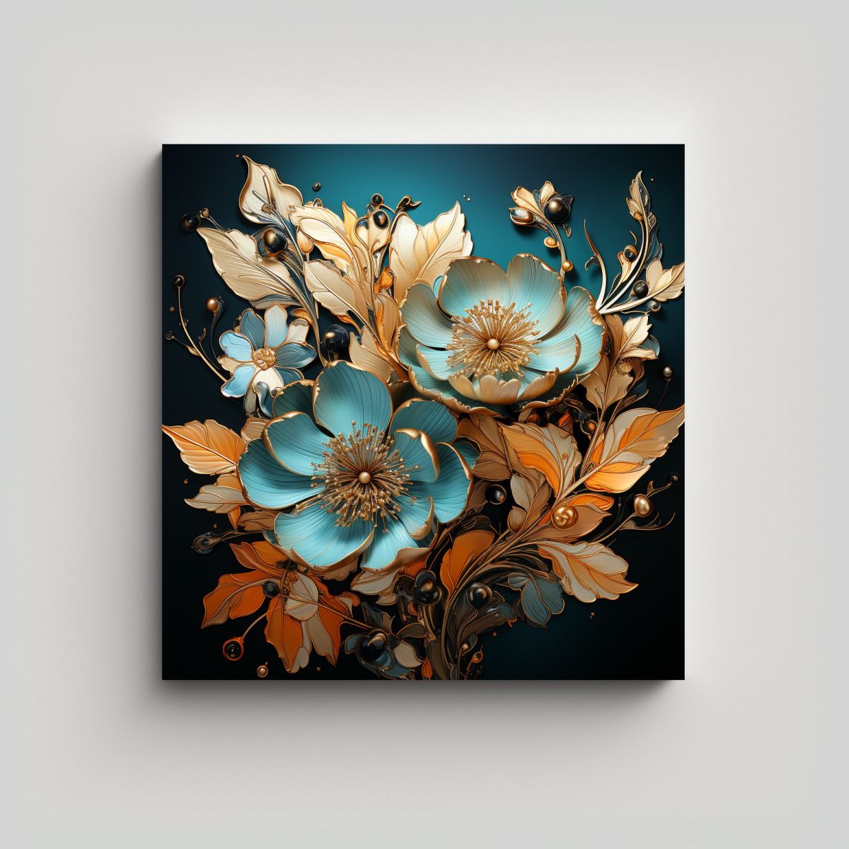 GENERICO - Pinturas En Turquesa Y Oro De Líneas Finas 90x90 Cm