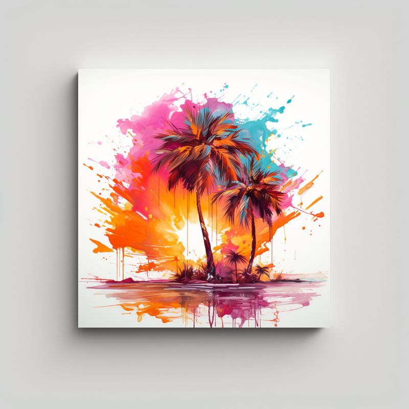 GENERICO - Cuadro Abstracto De Tela Con Temática De Palmera 50x50 Cm