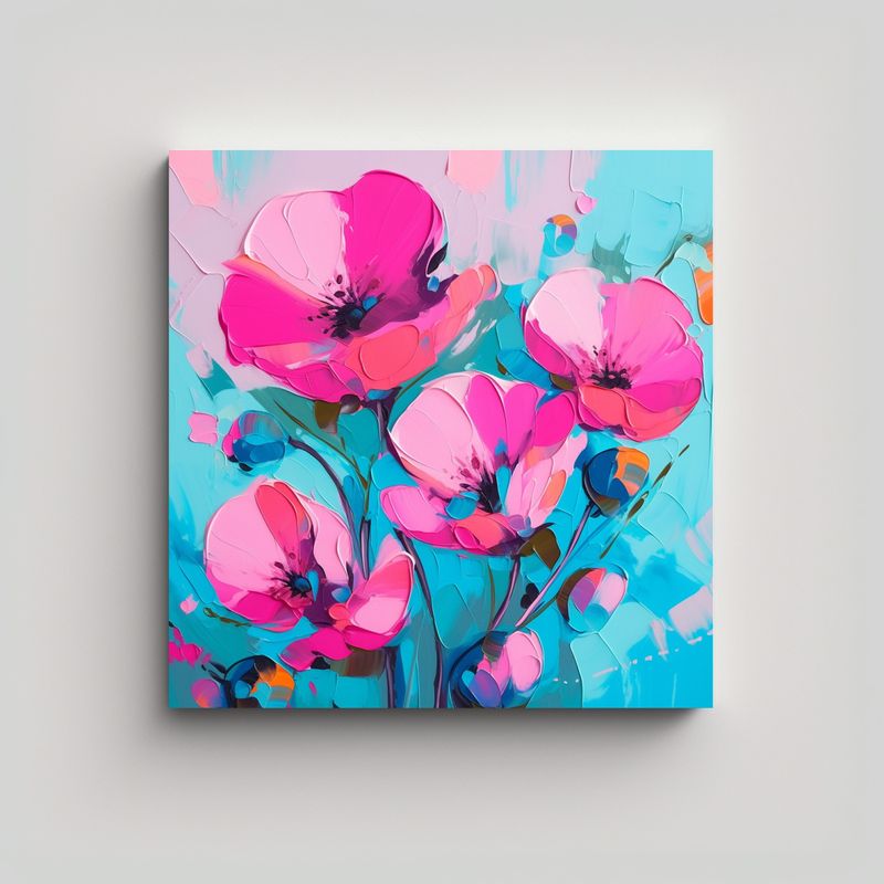 GENERICO - Cuadro De Tela Moderno Con Flores Turquesa Y 60x60 Cm