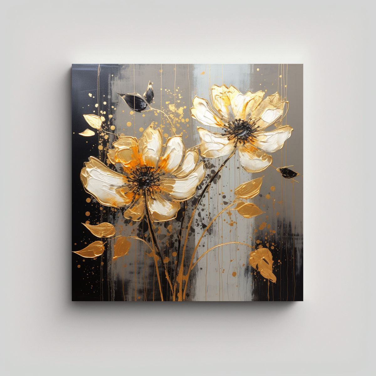 GENERICO - Pintura En Lienzo De Flores En Colores Oro Y 80x80 Cm