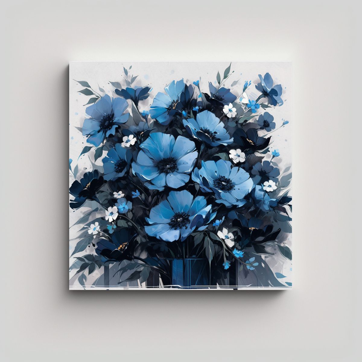 GENERICO - Pintura Original En Bastidor: Flores Negras Y 80x80 Cm