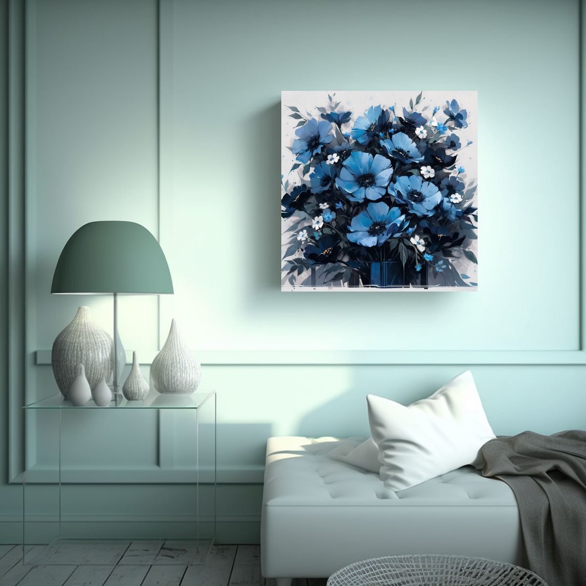 GENERICO - Pintura Original En Bastidor: Flores Negras Y 80x80 Cm