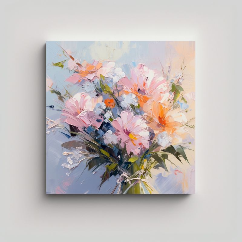 GENERICO - Pintura Floral En Lienzo Estilo Pastel Con 70x70 Cm