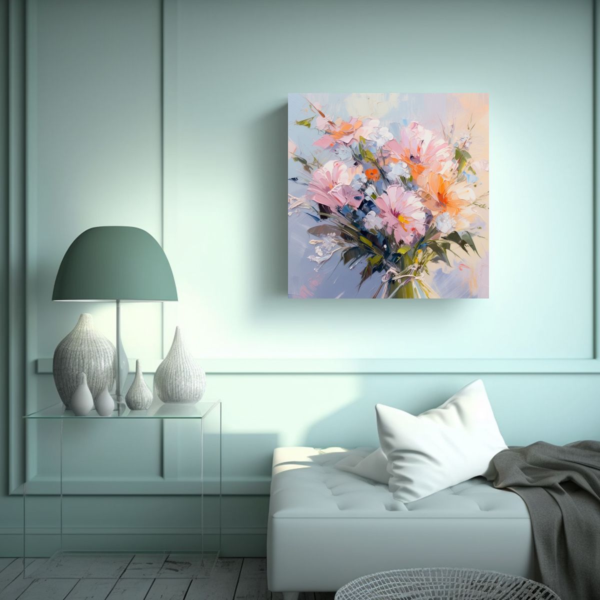 GENERICO - Pintura Floral En Lienzo Estilo Pastel Con 80x80 Cm