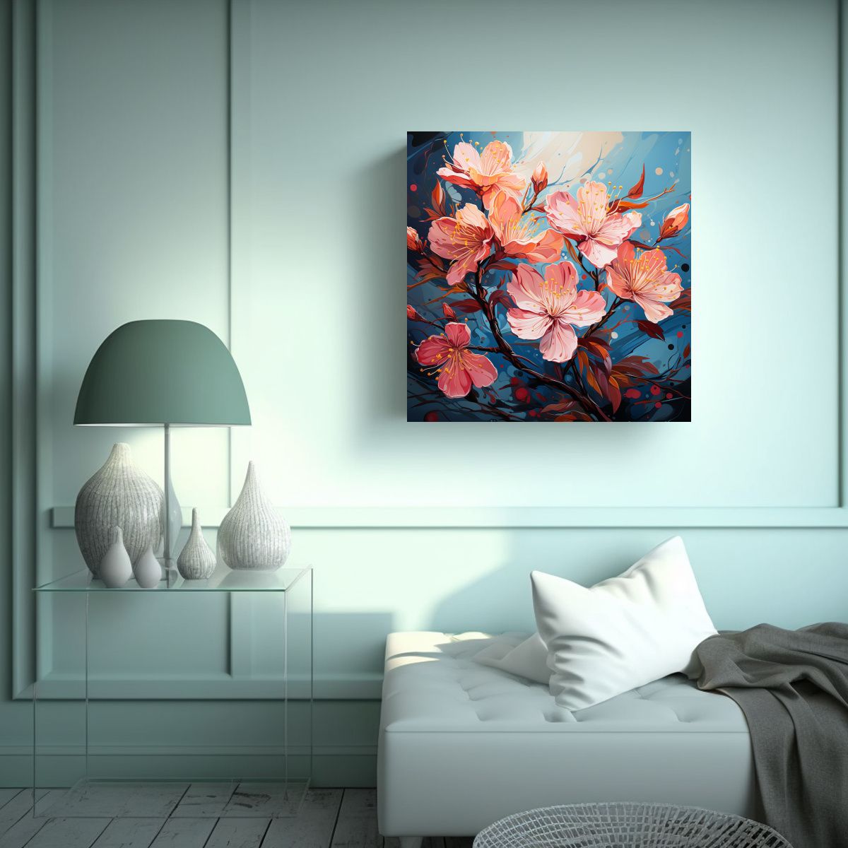 GENERICO - Cuadro Estilo Galería Adorno Árbol De Durazno 90x90 Cm