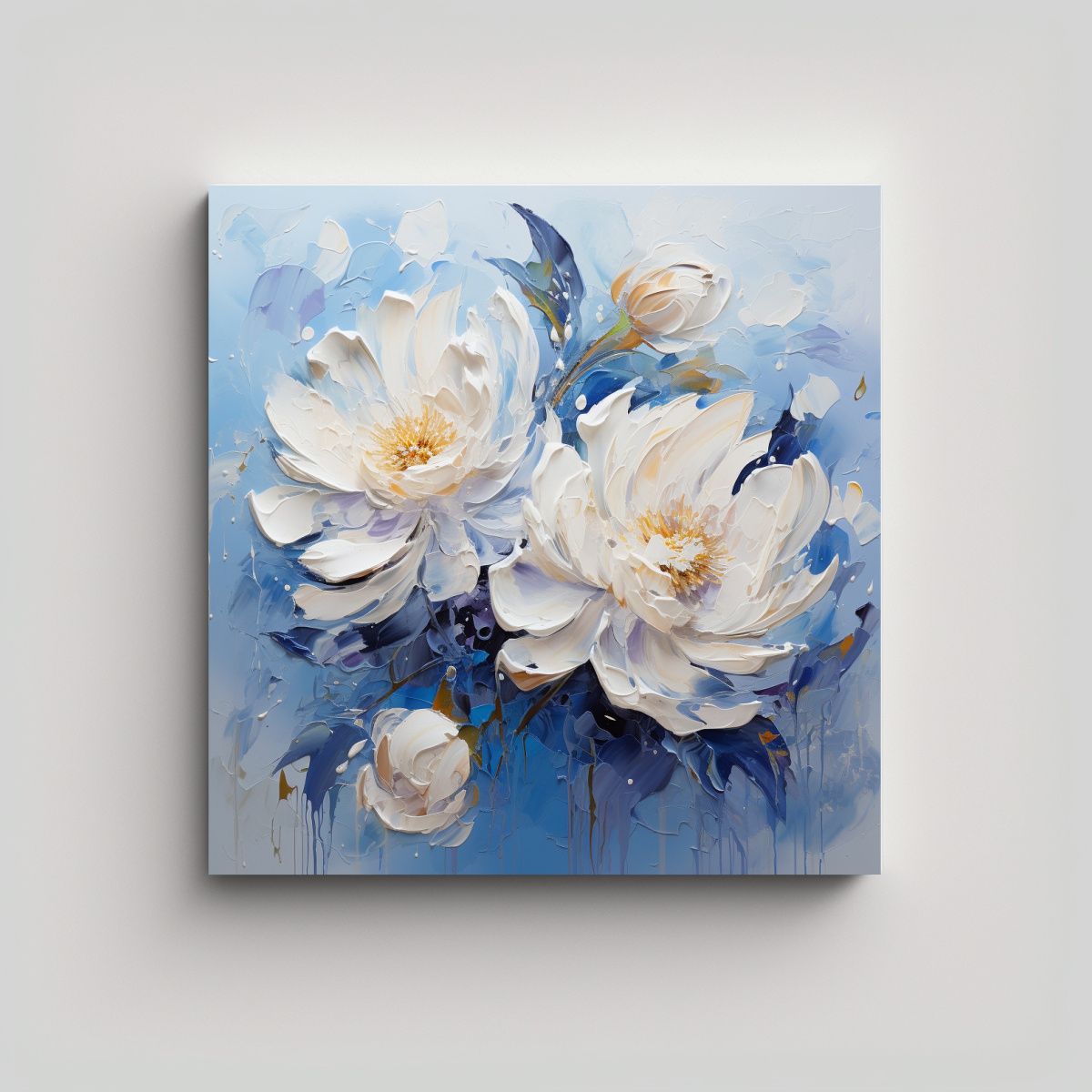 GENERICO - Pintura Abstracta Acuarela Peonías Blancas Y 70x70 Cm