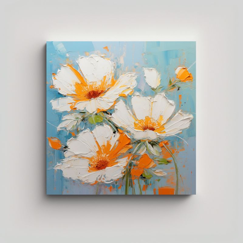 GENERICO - Pintura Mural Arte Colores De Flores Blancas Y 80x80 Cm