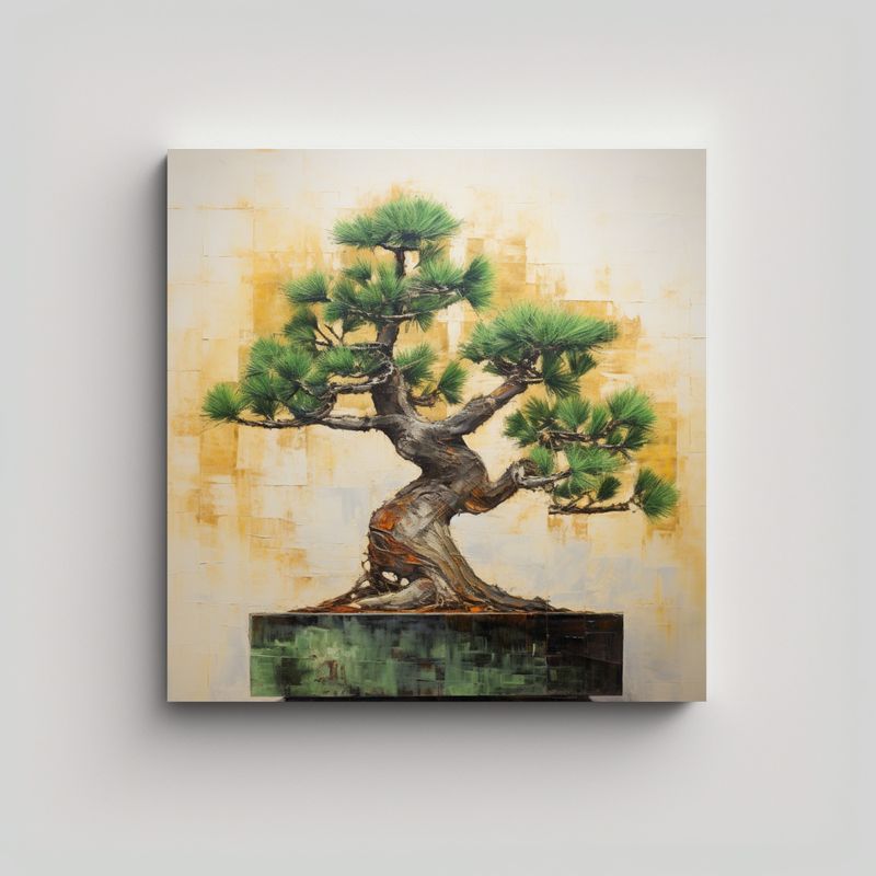 GENERICO - Pintura Abstracta Multicolor De Un árbol Bonsái 70x70 Cm