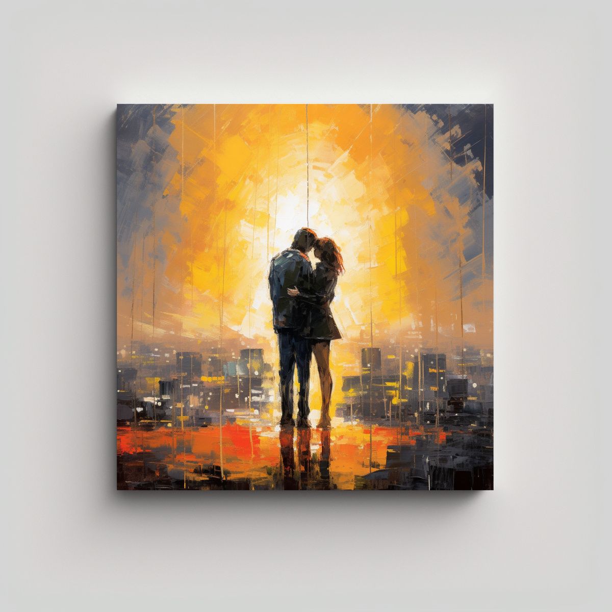 GENERICO - Pareja Bajo La Lluvia En Ciudad Pintura Decorativa 70x70 Cm