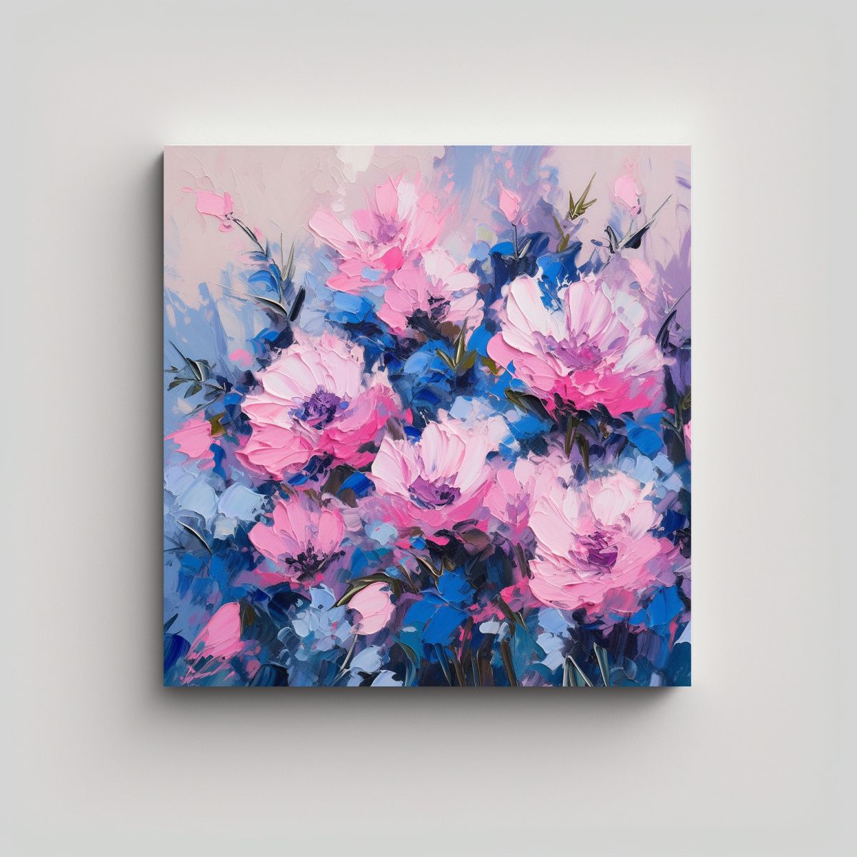 GENERICO - Pintura En Lienzo De Flores En Colores Rosa Y 80x80 Cm