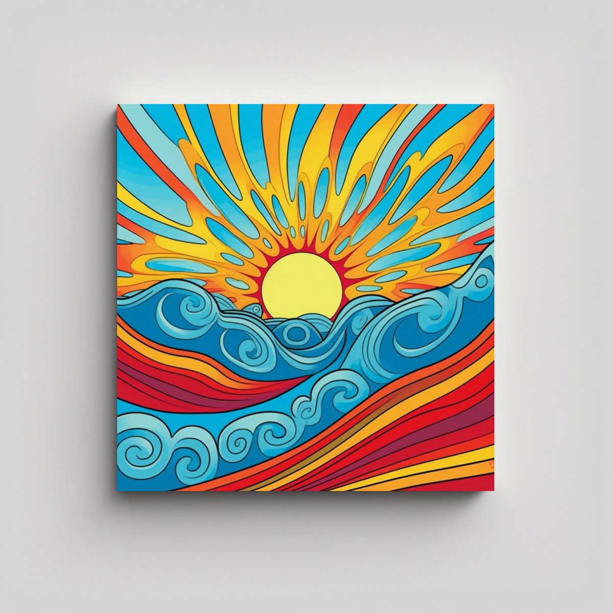 GENERICO - Pintura Decorativa Colorida Con Ondas Y Rayos 70x70 Cm