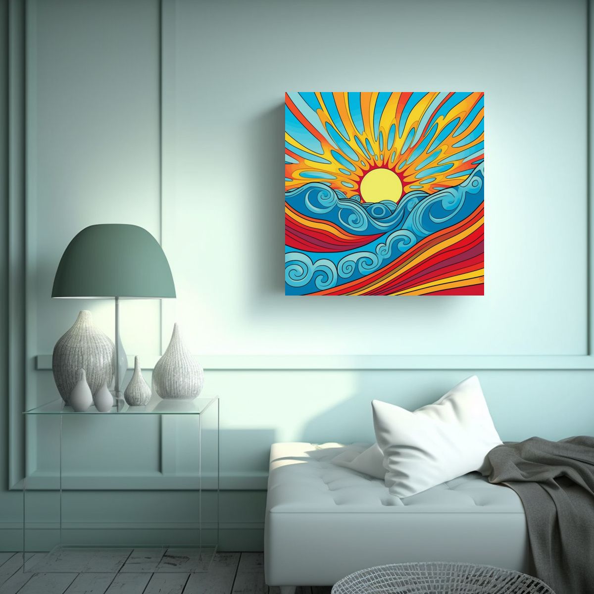 GENERICO - Pintura Decorativa Colorida Con Ondas Y Rayos 70x70 Cm