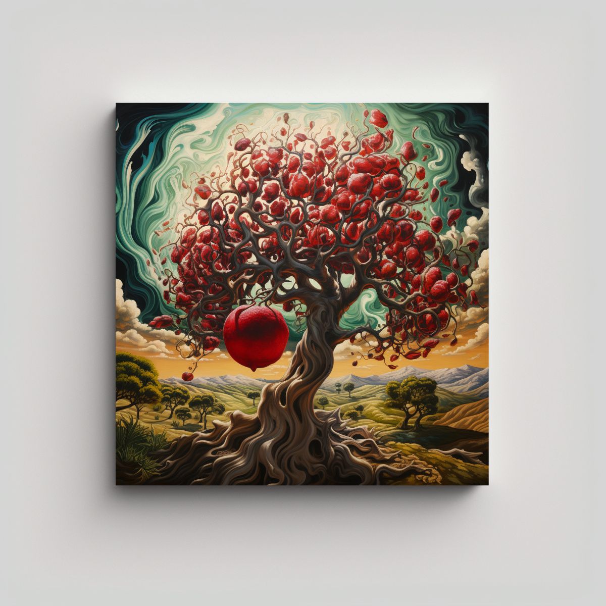 GENERICO - Pintura Abstracta De Un Granado Detallado En óleo 70x70 Cm