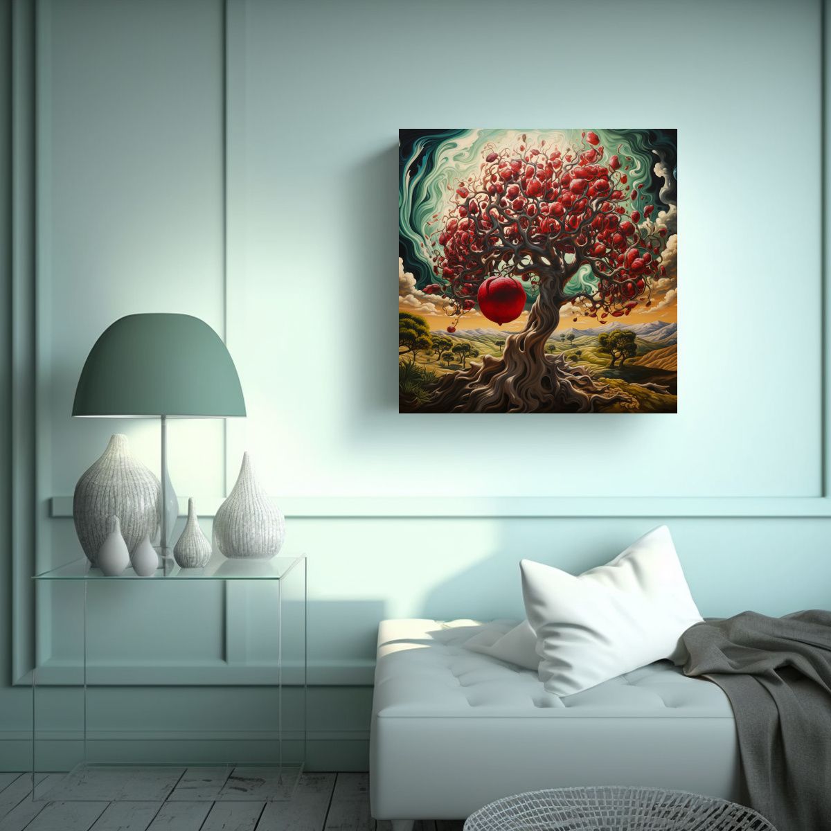 GENERICO - Pintura Abstracta De Un Granado Detallado En óleo 60x60 Cm