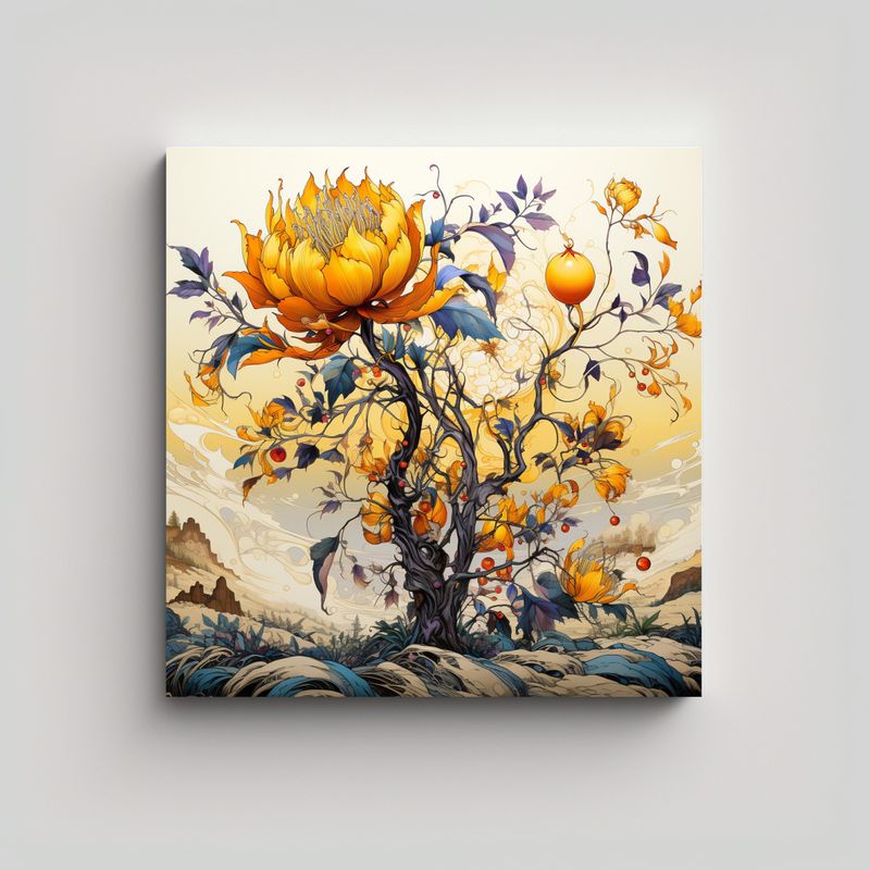 GENERICO - Cuadro Conceptual De Un Árbol De Granada En 60x60 Cm