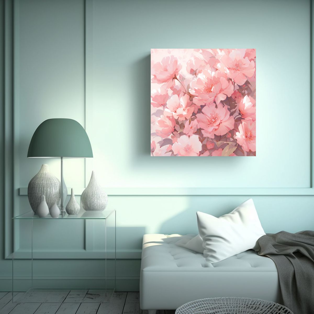 GENERICO - Cuadro Expresividad Flores Rosadas En Lienzo 60x60 Cm