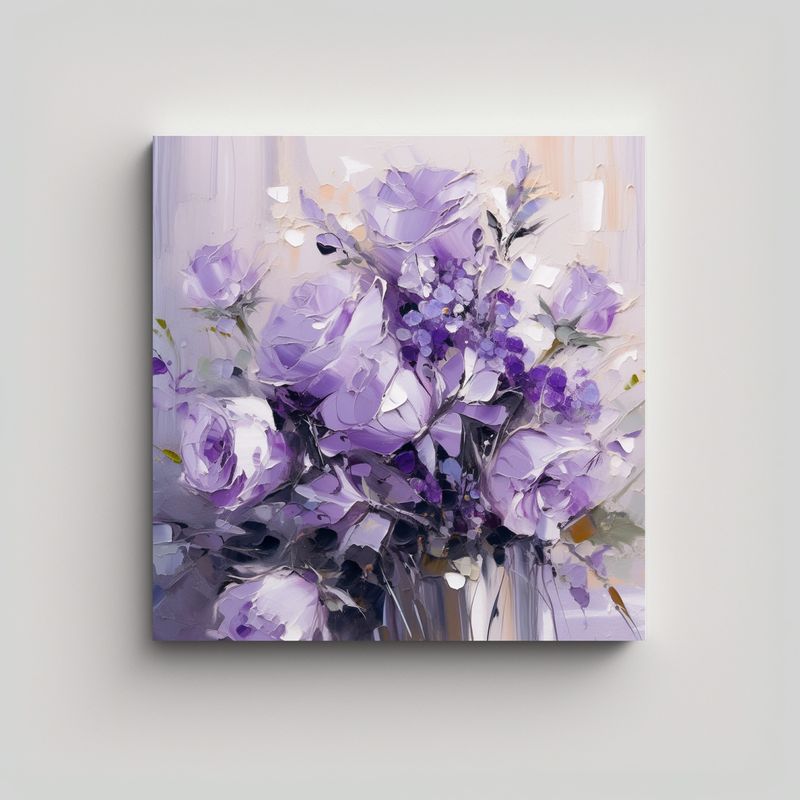 GENERICO - Cuadro Decorativo De Flores Moradas Y Plateadas 90x90 Cm