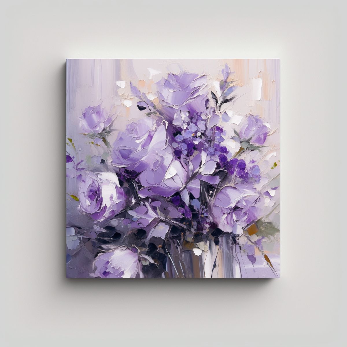 GENERICO - Cuadro Decorativo De Flores Moradas Y Plateadas 70x70 Cm