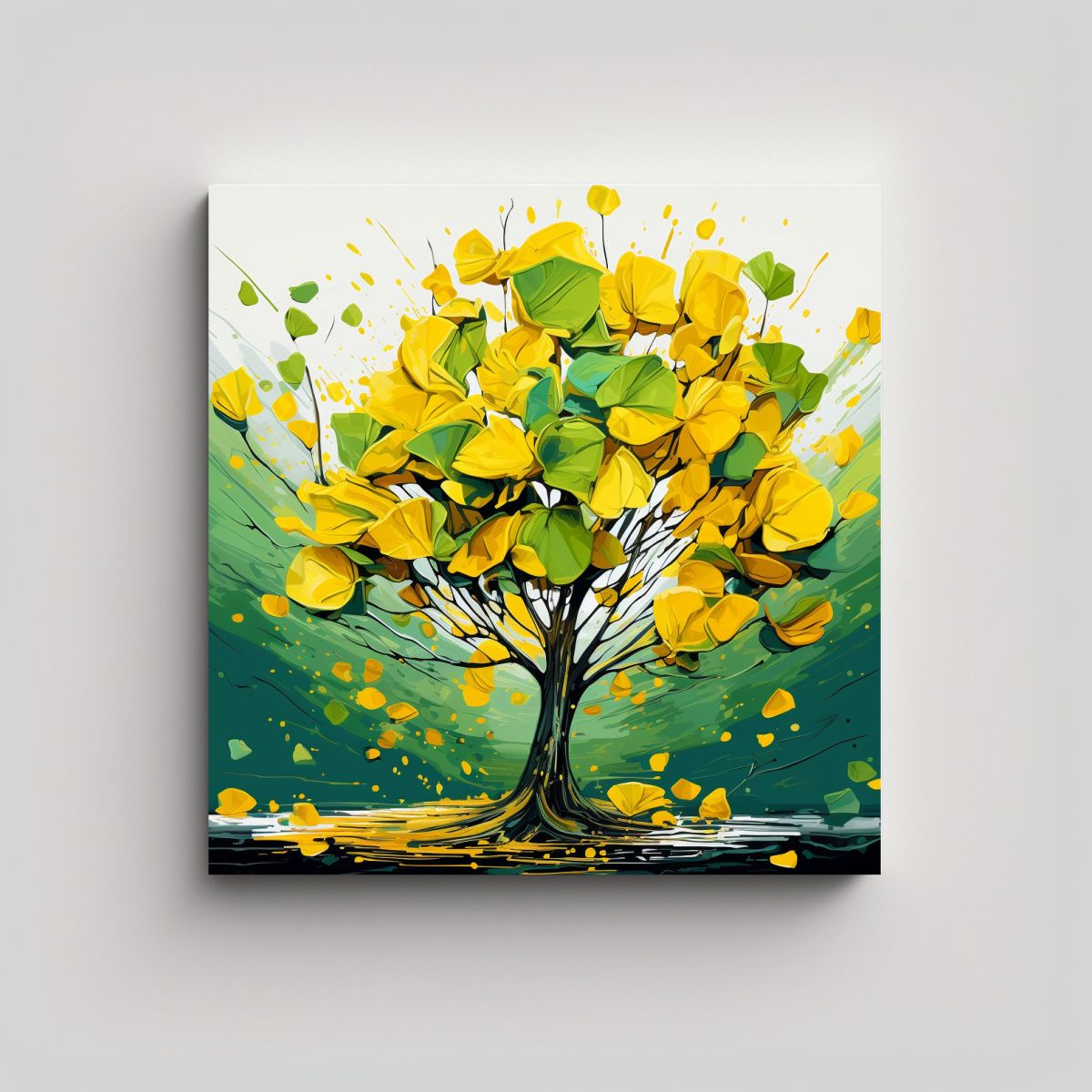 GENERICO - Cuadro Vintage Pop Art: Árbol Amarillo Y Verde 60x60 Cm