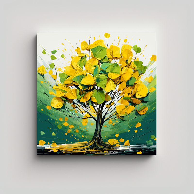 GENERICO - Cuadro Vintage Pop Art: Árbol Amarillo Y Verde 80x80 Cm