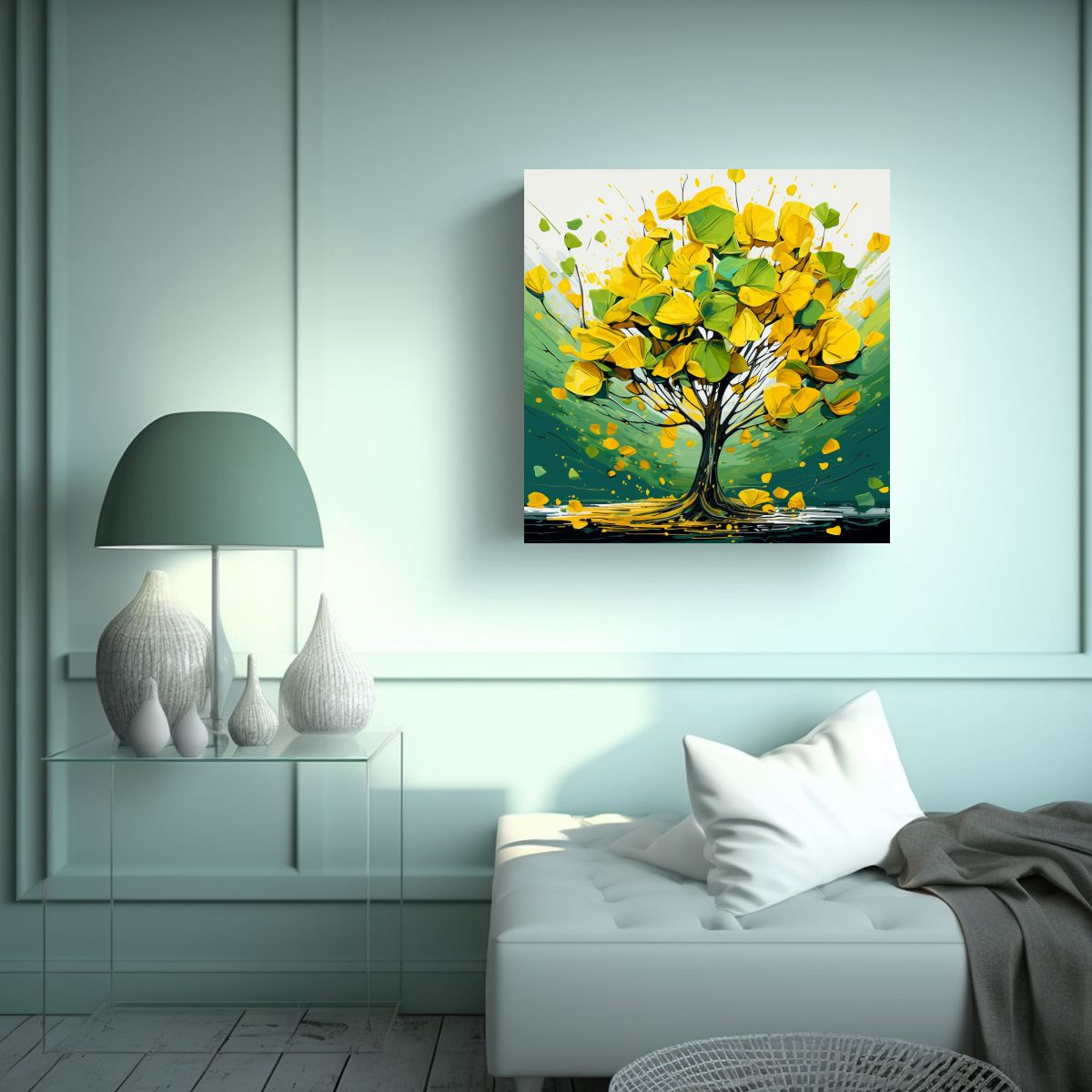 GENERICO - Cuadro Vintage Pop Art: Árbol Amarillo Y Verde 70x70 Cm