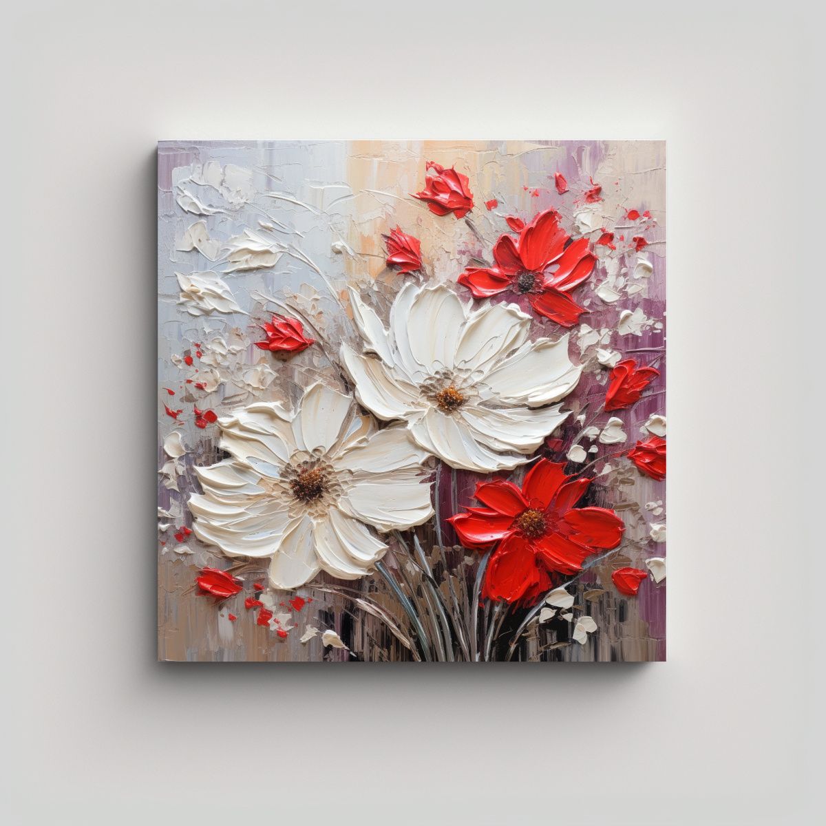 GENERICO - Pintura En Tela Diseño De Flores Blancas Y Rojas 60x60 Cm