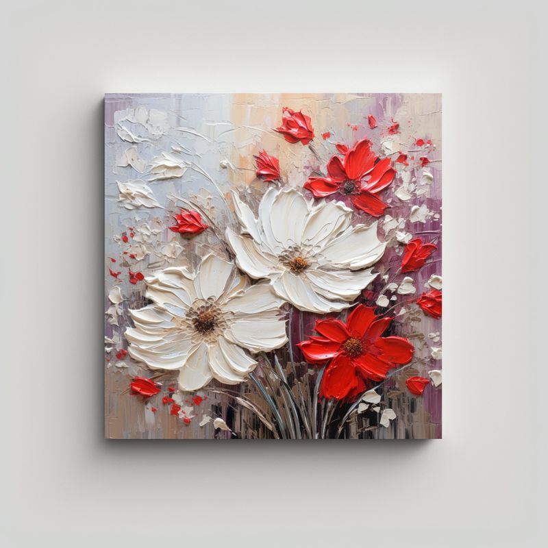GENERICO - Pintura En Tela Diseño De Flores Blancas Y Rojas 60x60 Cm