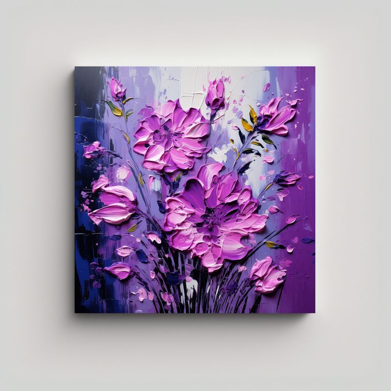 GENERICO - Pintura En Lienzo De Flores Moradas Y Negras En 50x50 Cm