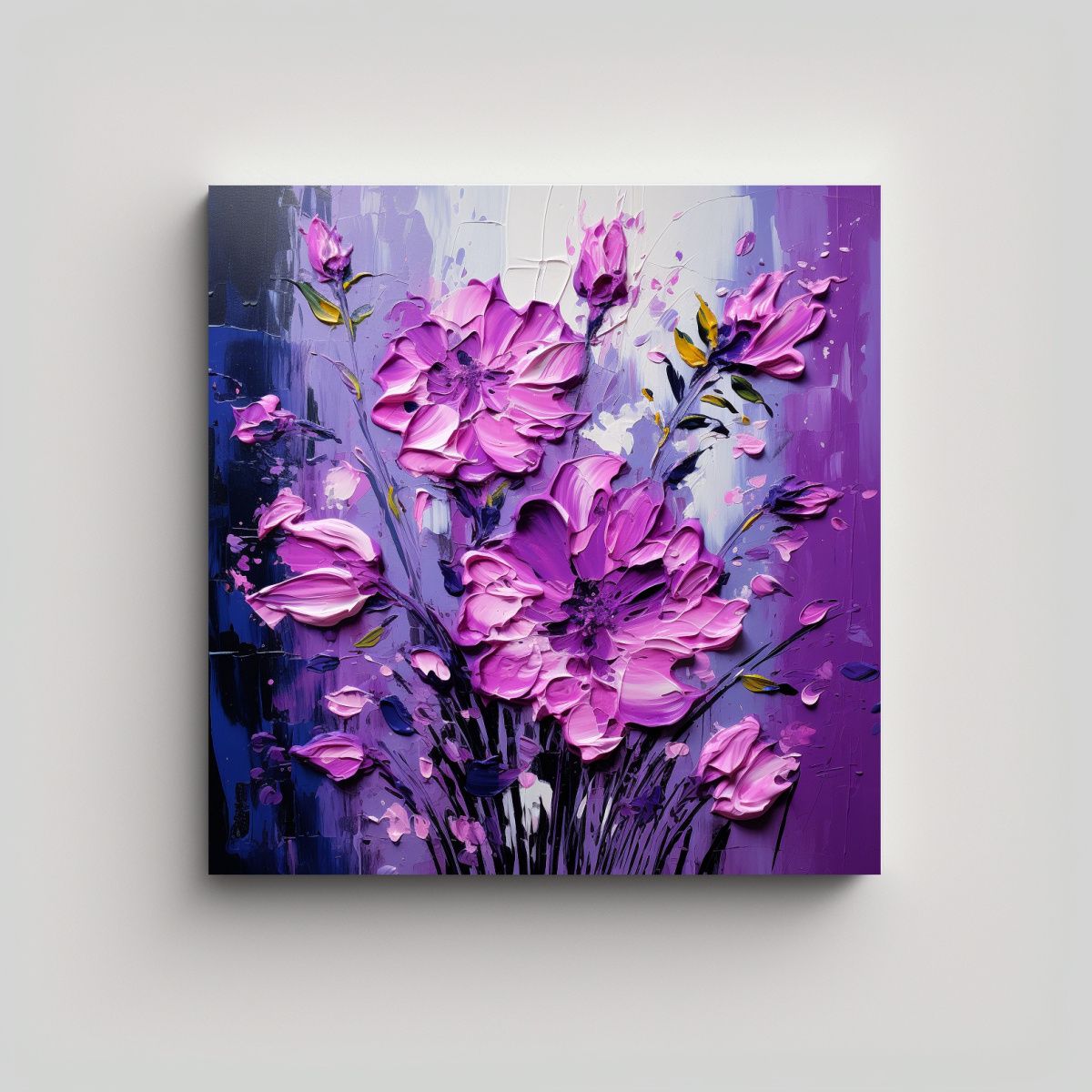 GENERICO - Pintura En Lienzo De Flores Moradas Y Negras En 60x60 Cm