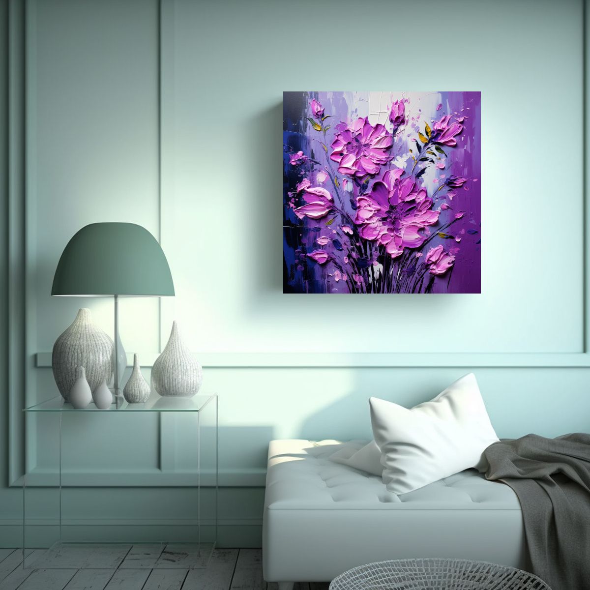 GENERICO - Pintura En Lienzo De Flores Moradas Y Negras En 60x60 Cm