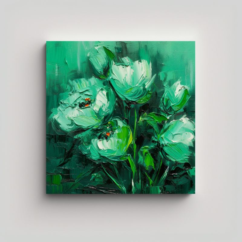 GENERICO - Cuadro De Flores Verdes Para Decorar Oficina En 60x60 Cm