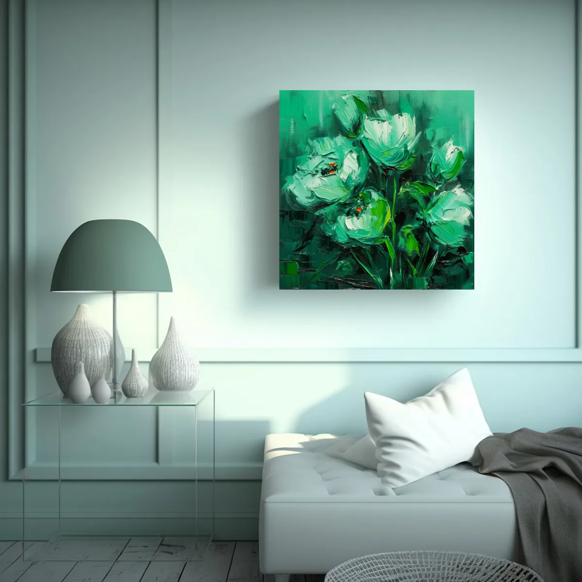 GENERICO - Cuadro De Flores Verdes Para Decorar Oficina En 80x80 Cm