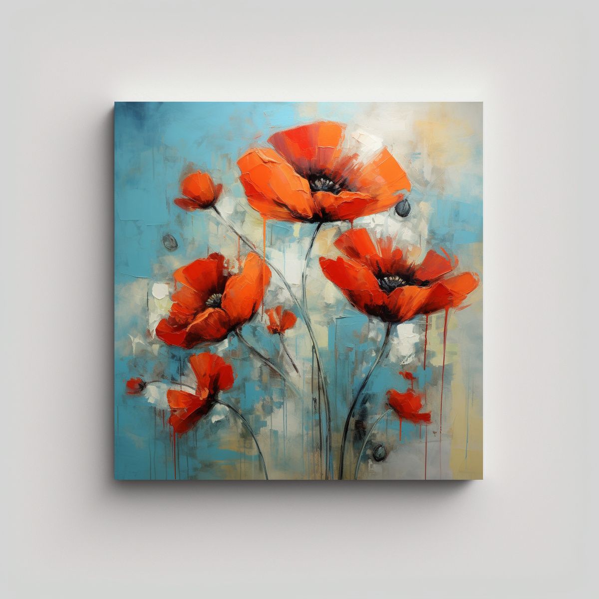 GENERICO - Pintura Abstracta De Amapolas Inspiradora Y 50x50 Cm