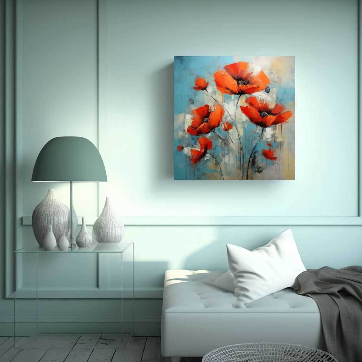 GENERICO - Pintura Abstracta De Amapolas Inspiradora Y 50x50 Cm