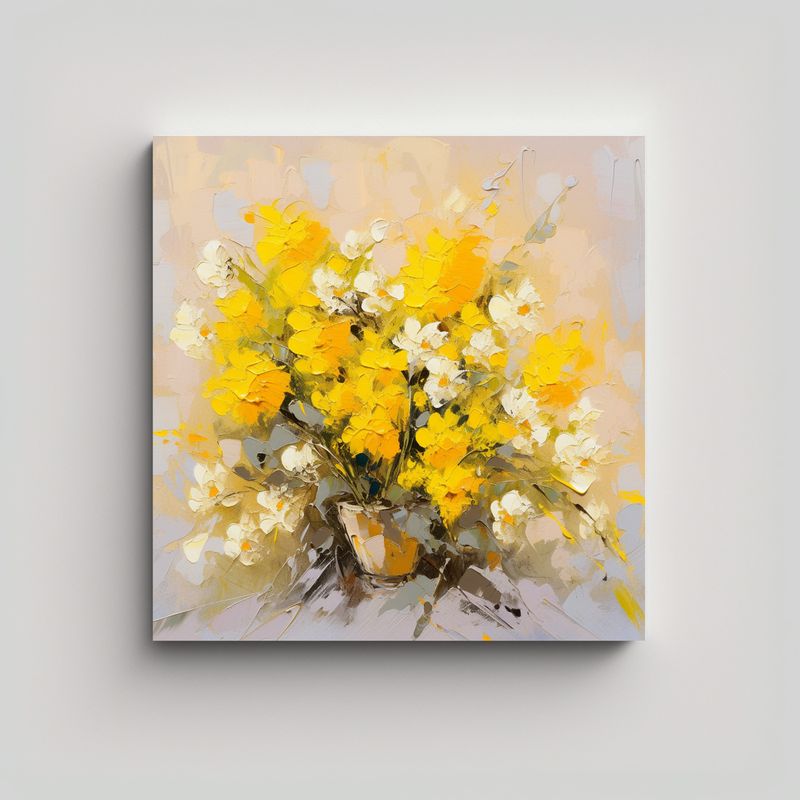 GENERICO - Pintura Floral Amarilla En Lienzo Arte De Pared 70x70 Cm