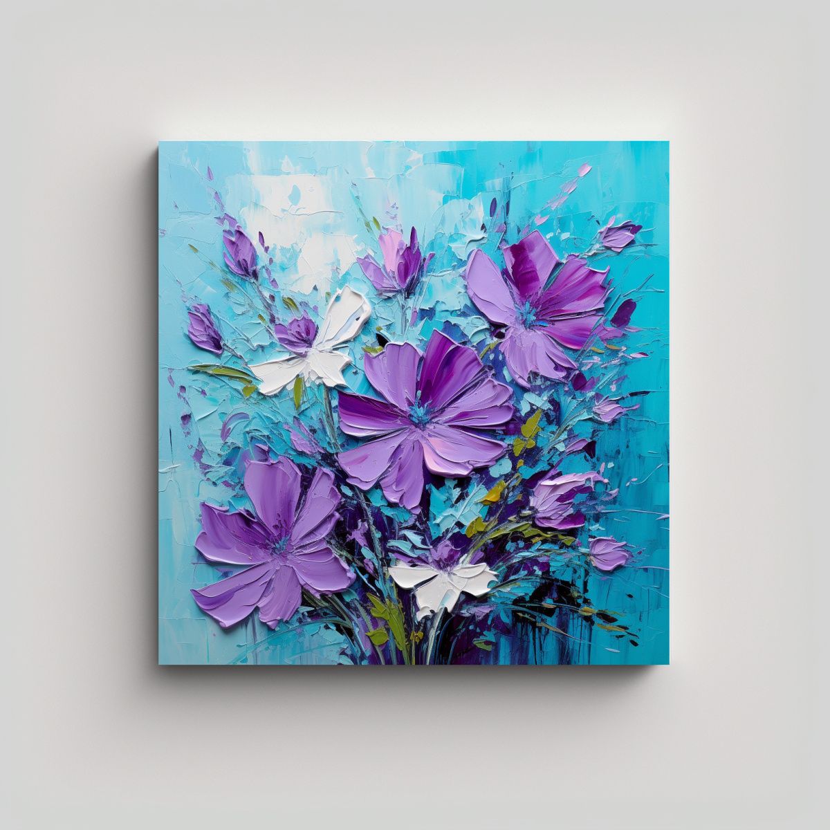 GENERICO - Pintura De Flores En Lienzo En Colores Morado Y 90x90 Cm