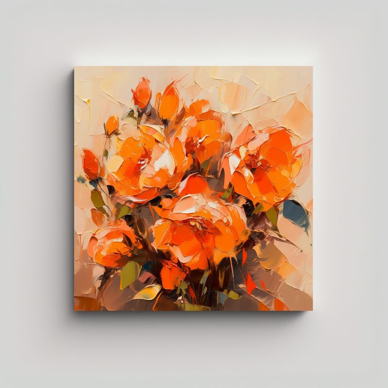 GENERICO - Tema Visual De Flores De Color Naranja En Pintura 80x80 Cm