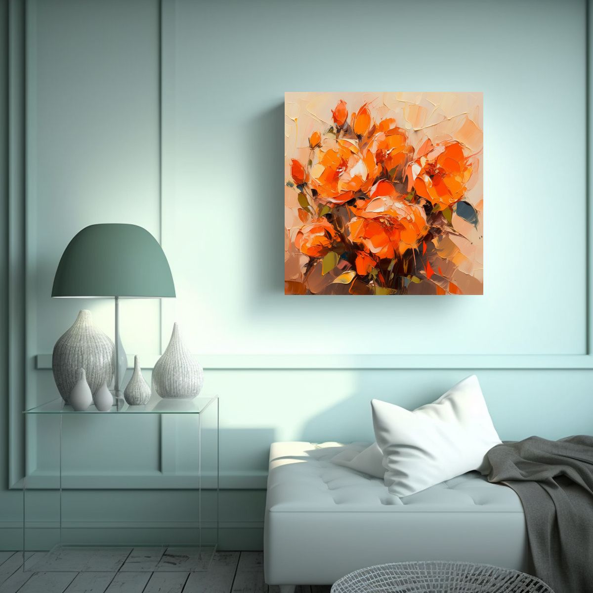 GENERICO - Tema Visual De Flores De Color Naranja En Pintura 70x70 Cm