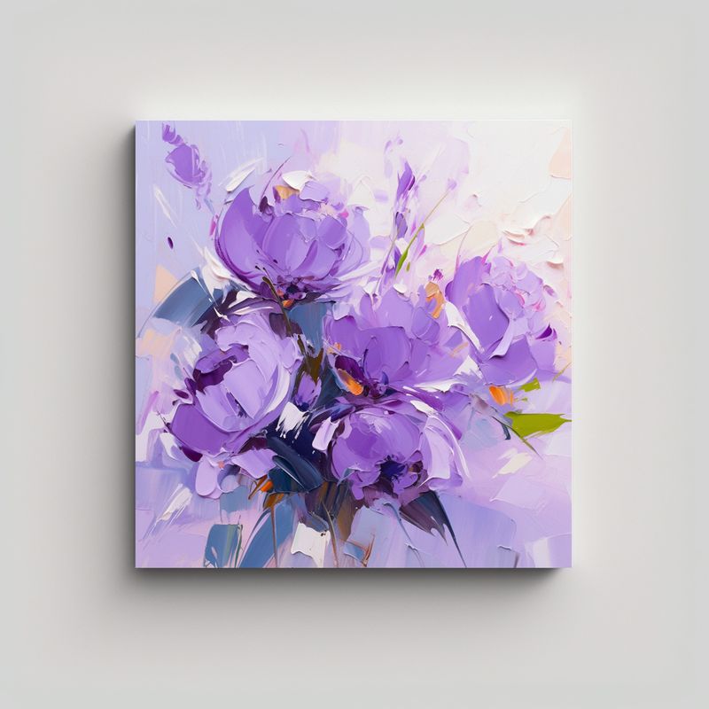 GENERICO - Pintura De Flores Púrpuras En Lienzo, Estilo 90x90 Cm