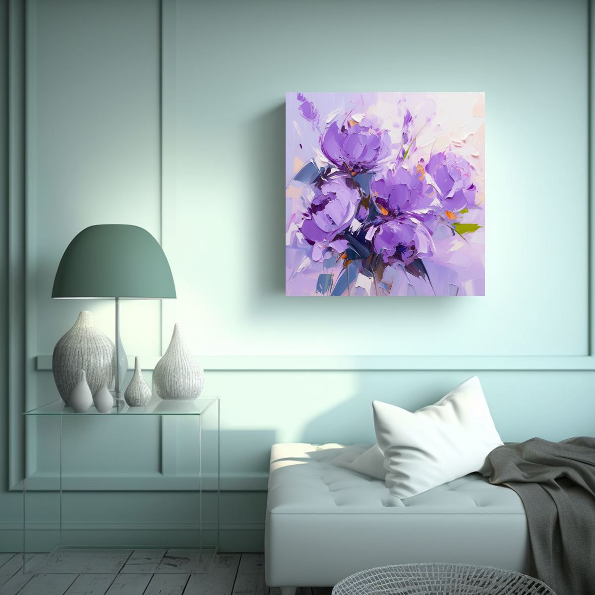 GENERICO - Pintura De Flores Púrpuras En Lienzo, Estilo 50x50 Cm