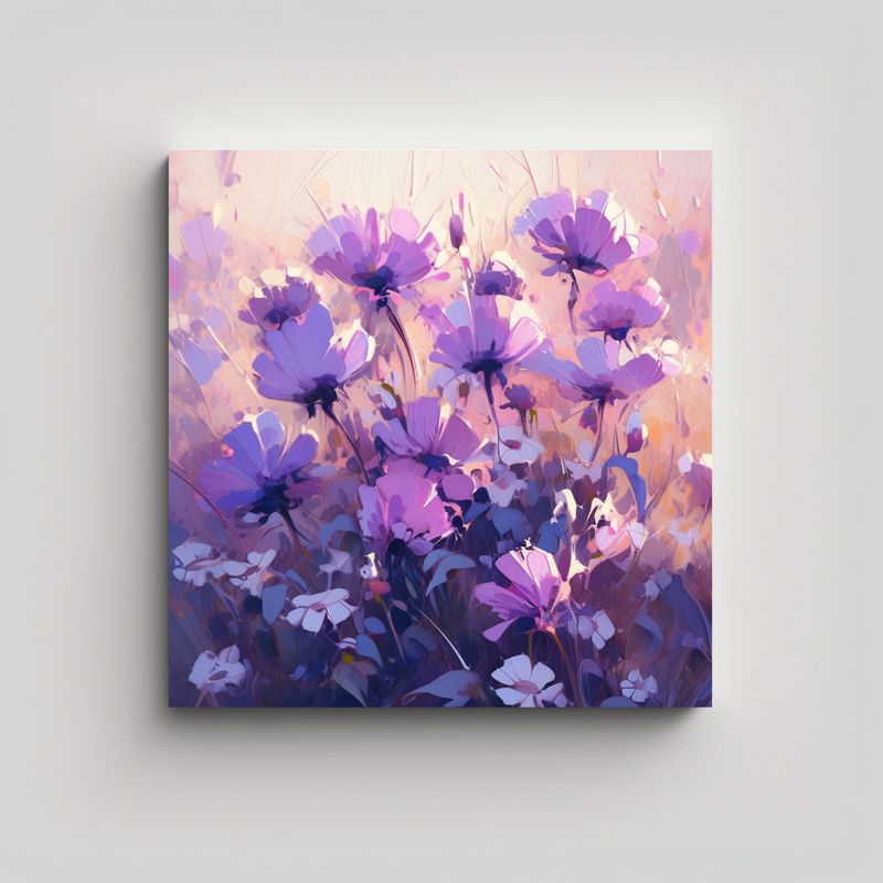 GENERICO - Cuadro Flores Púrpura Y Rosa Minimalista En 50x50 Cm