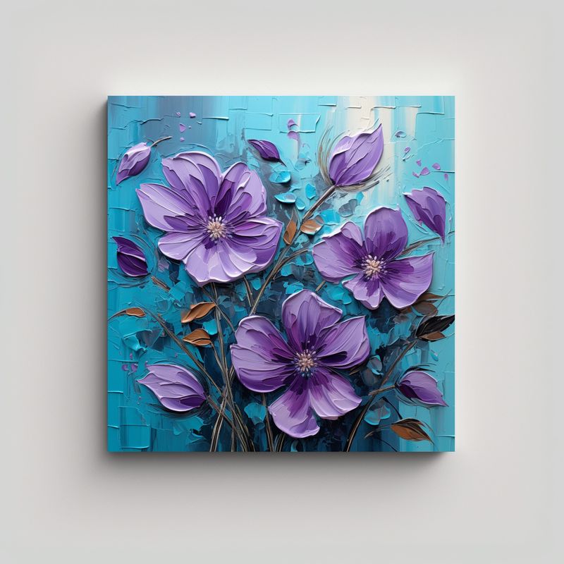 GENERICO - Pintura En Lienzo De Flores Púrpuras Y Turquesas 90x90 Cm