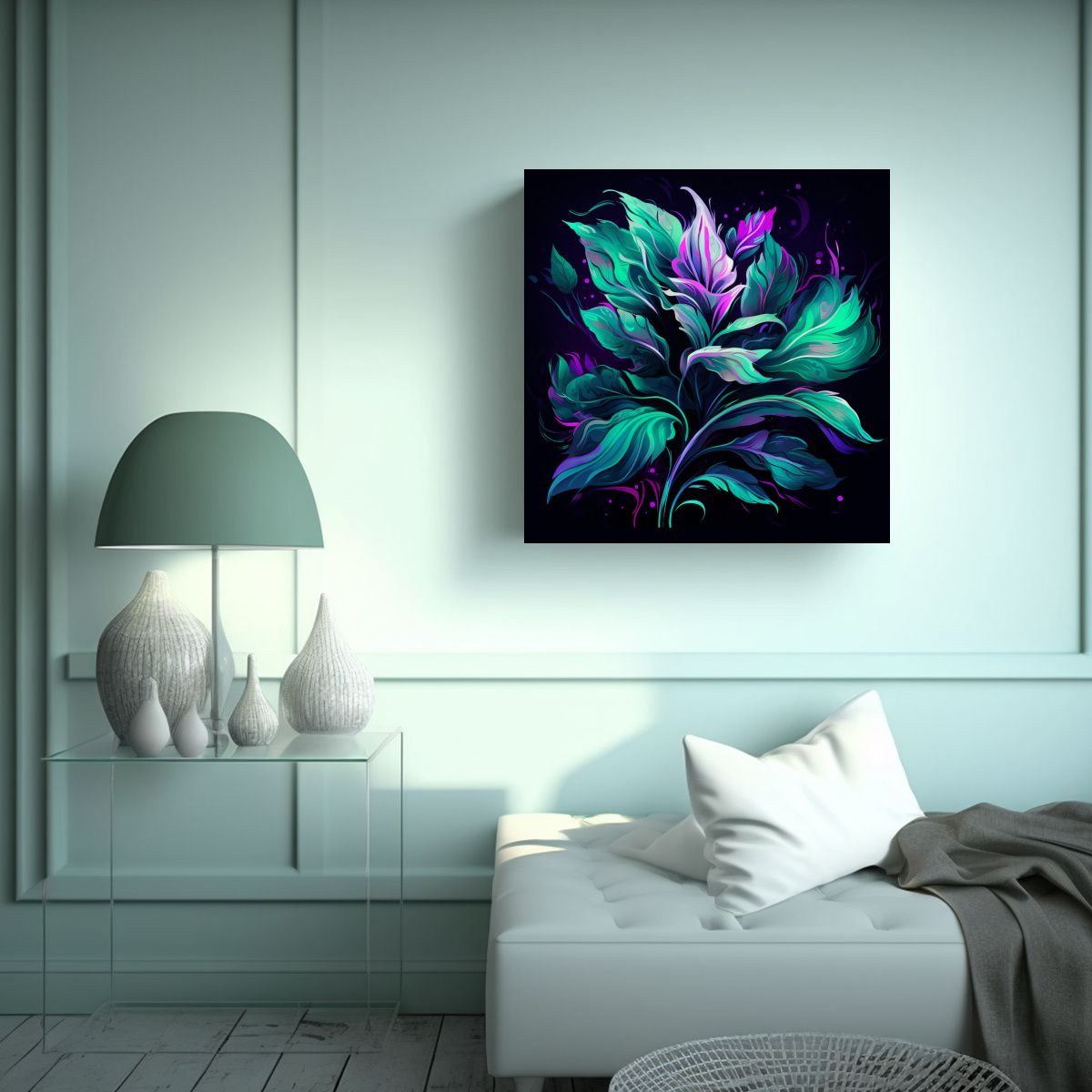 GENERICO - Pintura Decorativa De Hojas De Acebo En Verde Y 50x50 Cm