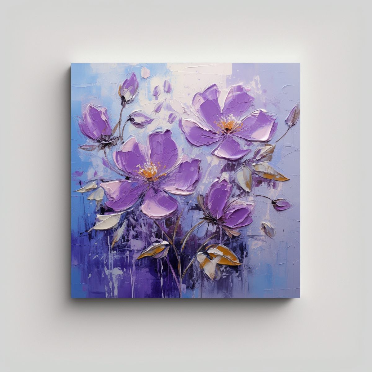 GENERICO - Pintura En Lienzo De Flores Moradas En El Estilo 50x50 Cm