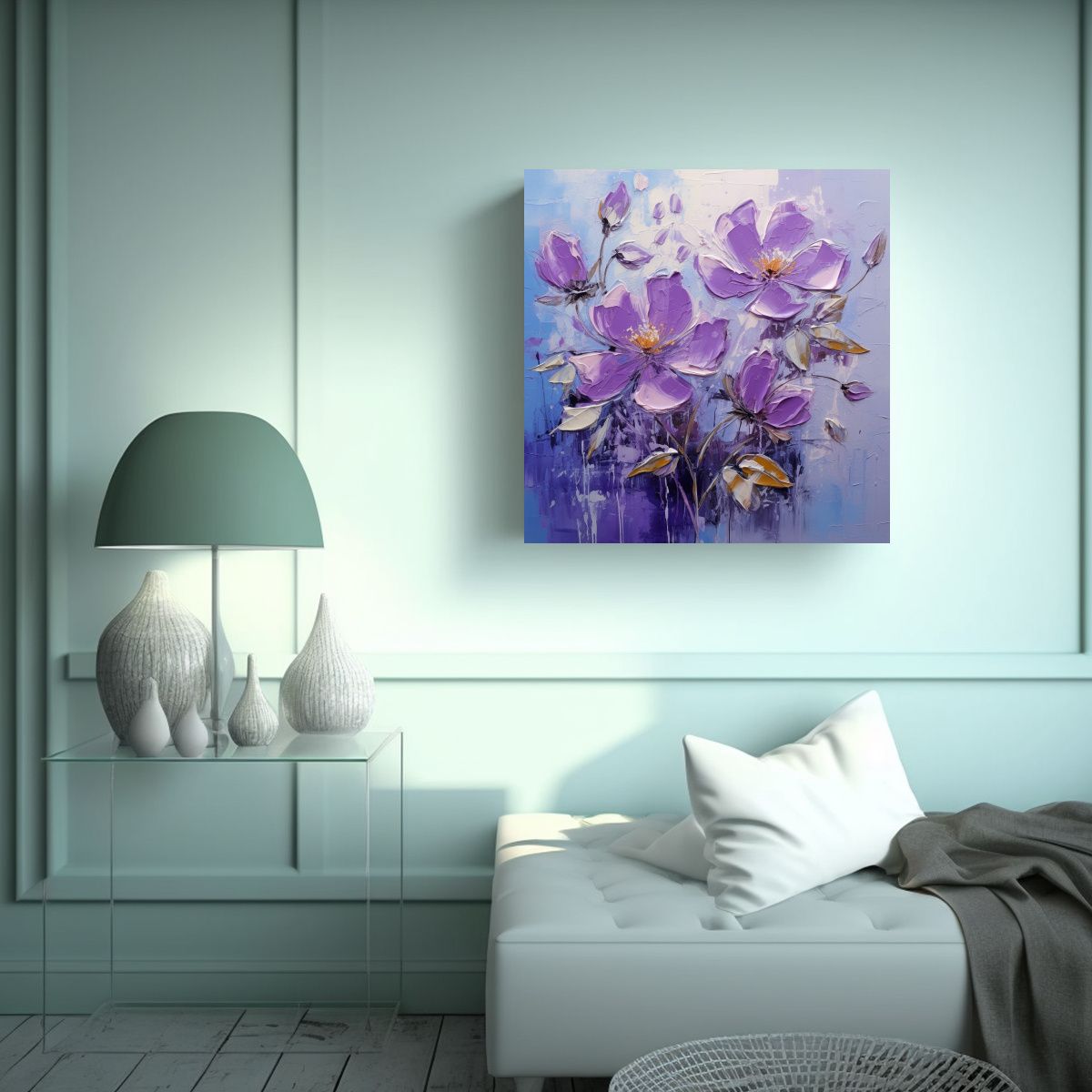 GENERICO - Pintura En Lienzo De Flores Moradas En El Estilo 50x50 Cm