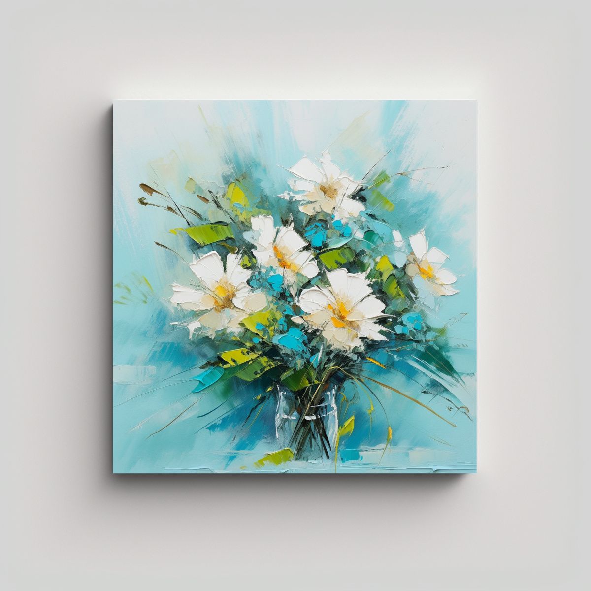 GENERICO - Cuadro Artesanal De Flores En Teal Estilo 70x70 Cm