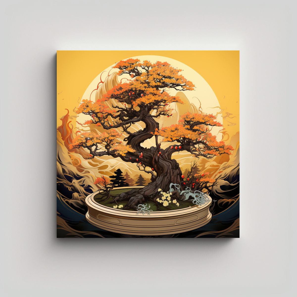 GENERICO - Lienzo De Tela Mural Con árbol Bonsái De Abeto 70x70 Cm