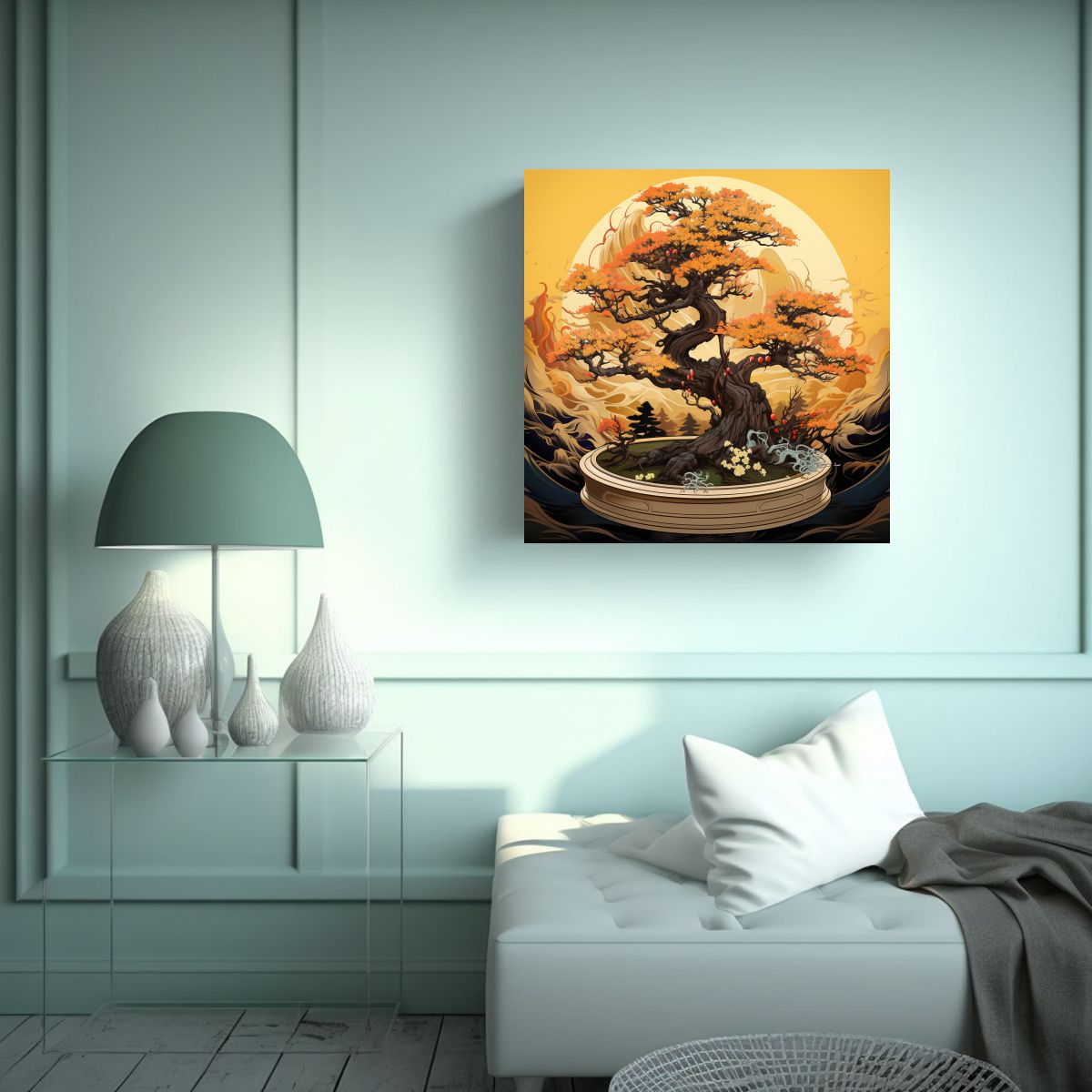 GENERICO - Lienzo De Tela Mural Con árbol Bonsái De Abeto 80x80 Cm