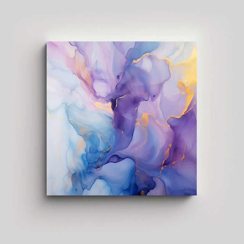 GENERICO - Cuadro Abstracto Púrpura Y Azul En Fondo Blanco. 80x80 Cm